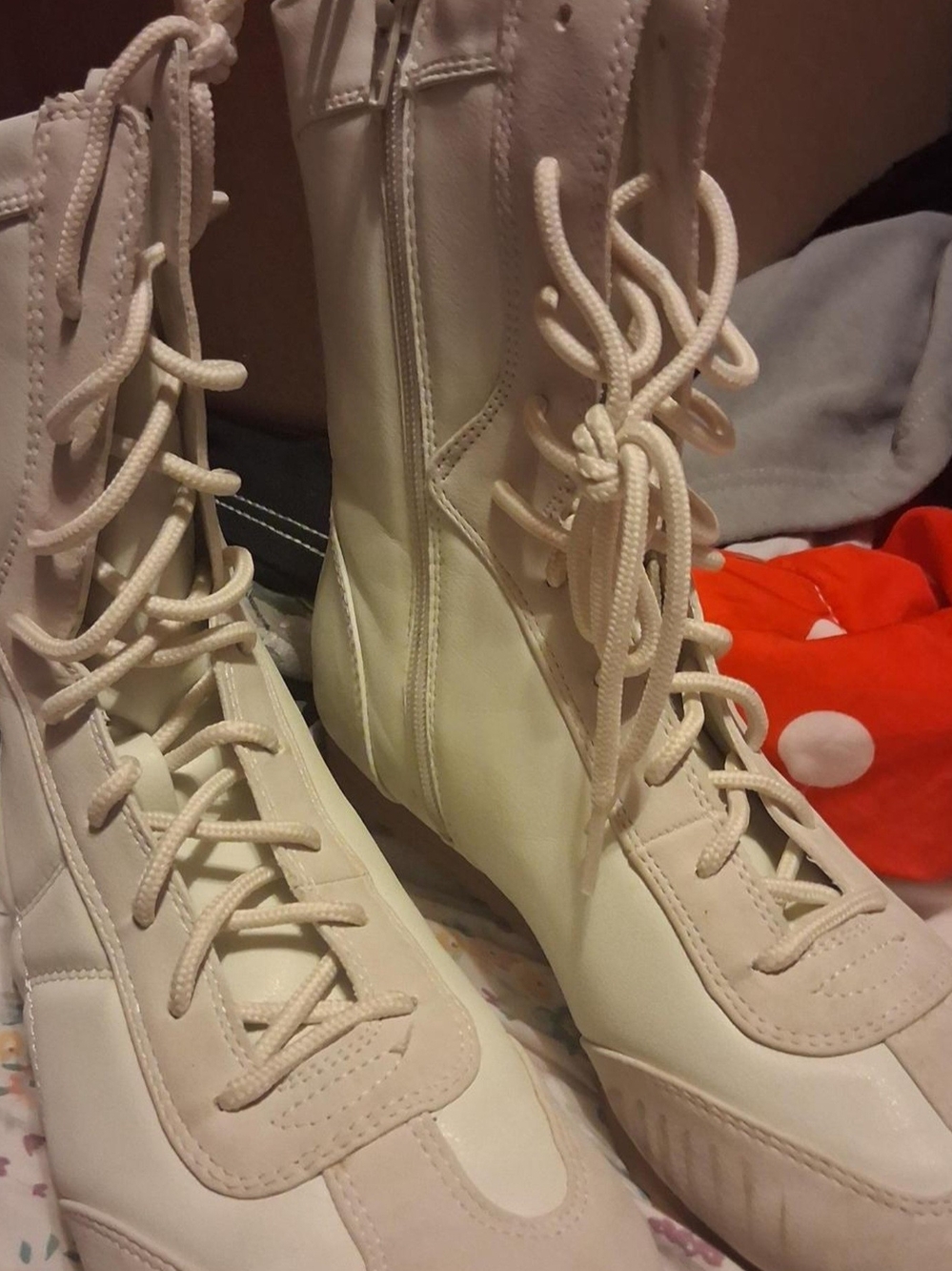 NOBO Cream Lace-Up High-Top Boots